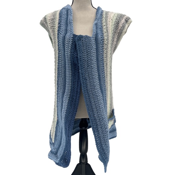 Handmade Crochet Vest M/L Cardigan Pocket Ombré Boho Festival Grannycore Hippie‎ - Picture 1 of 10